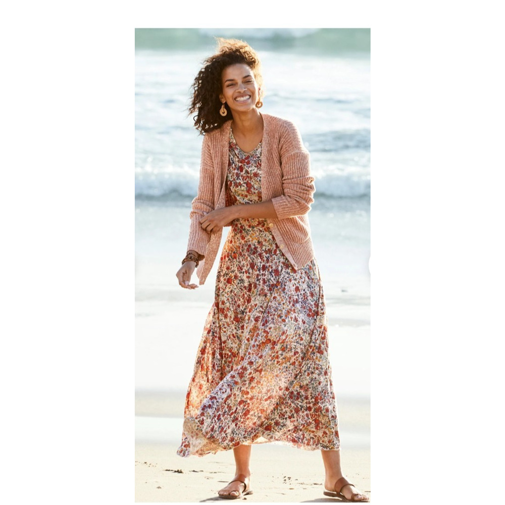 Peruvian Connection Tivoli Maxi Dress Lg Multicolor Floral Cotton Modal Modest